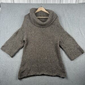 Tommy Bahama Sweater Womens Medium Gray Beige Metallic Cowl Wool Blend Pullover